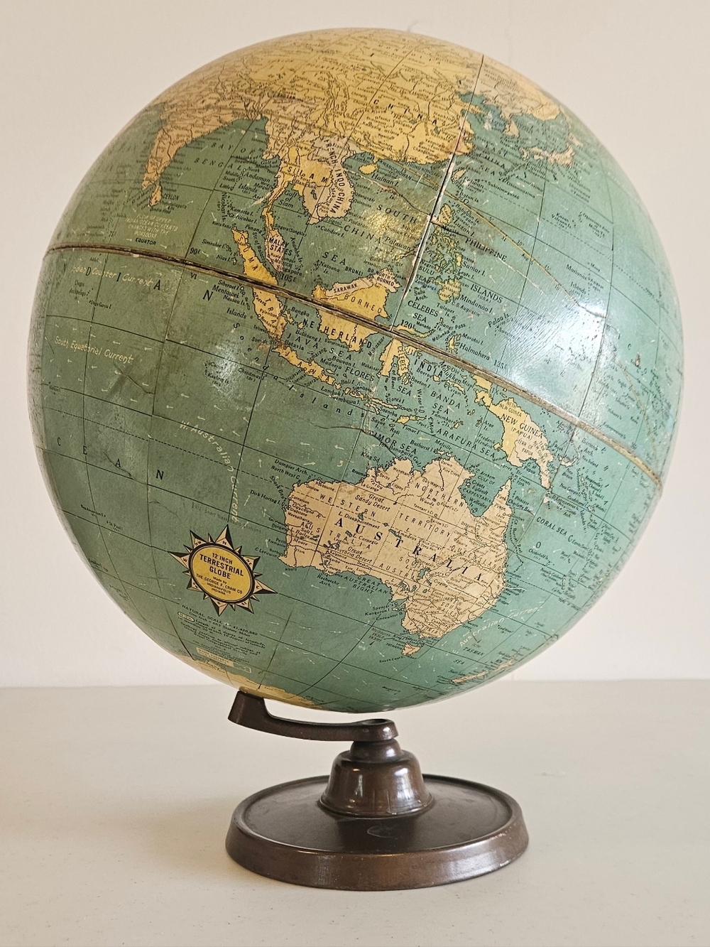 Vintage Crams 12" Terrestrial World Globe No. 3 by George F Cram Co.